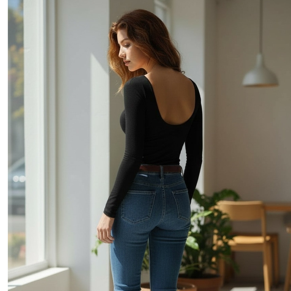 OGL Top Size L NEW Classic Black Open-Back Bandless Brami Top Light Warm
